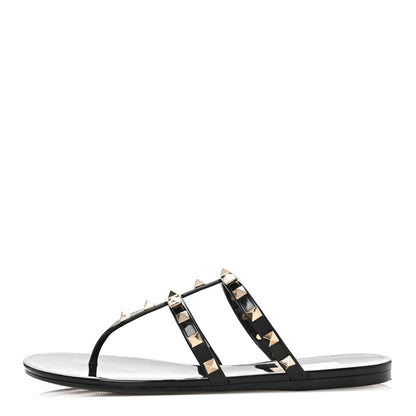 Valentino Garavani PVC Jelly Rockstud Caged Flat Thong Sandals 38 Black 1 of 8