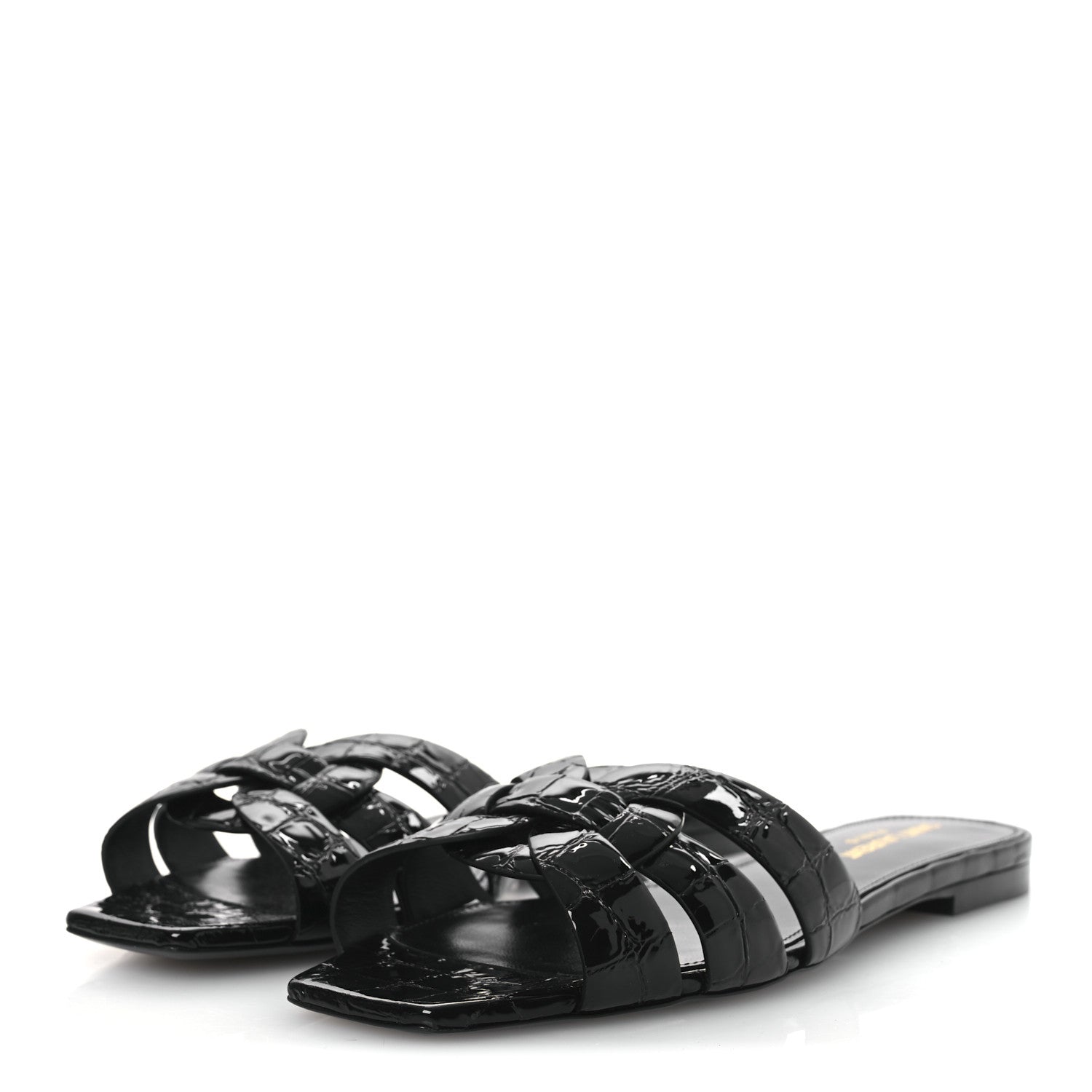Saint Laurent Patent Croc Embossed Tribute 05 Slide Sandals 37.5 Black 5 of 11