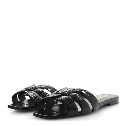 Saint Laurent Patent Croc Embossed Tribute 05 Slide Sandals 37.5 Black 5 of 11