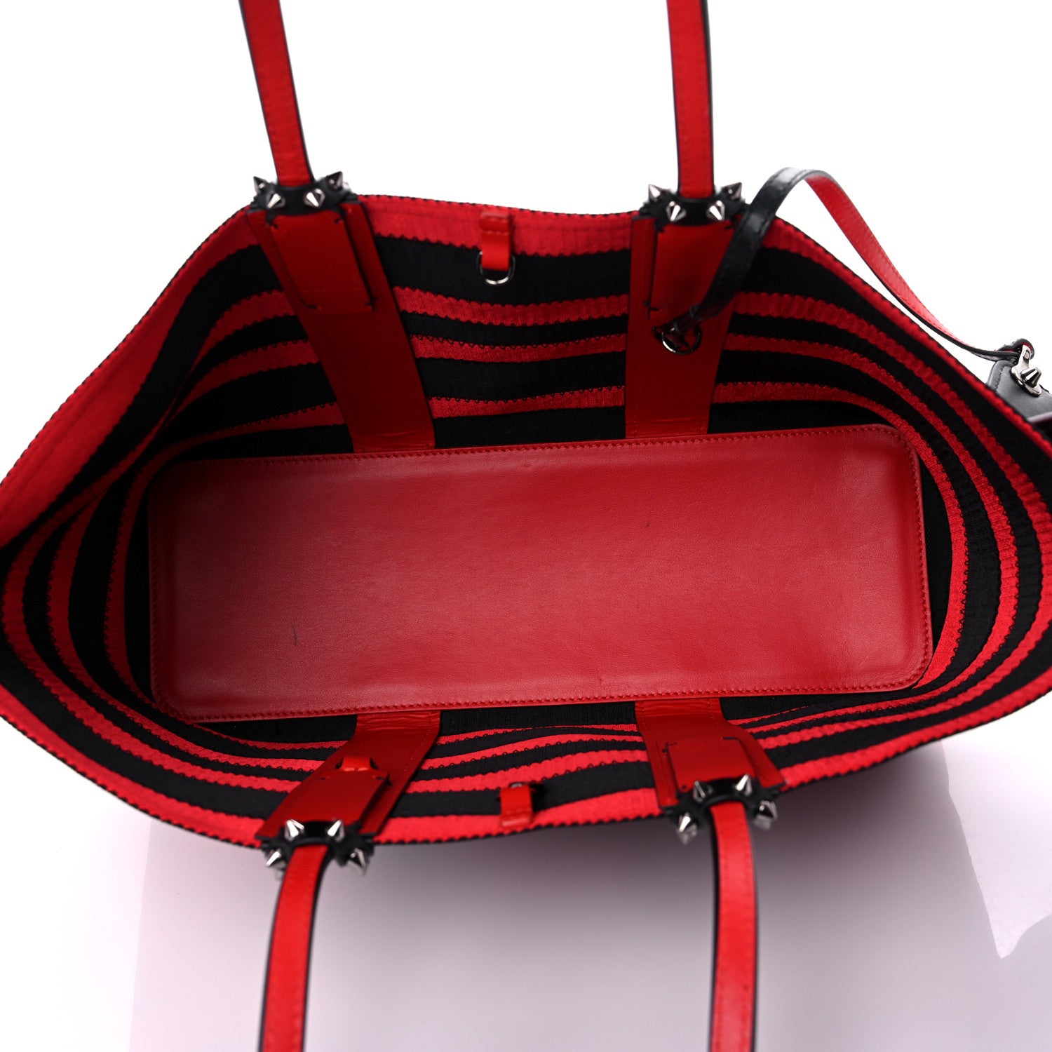 Christian Louboutin Canvas Spikes East West Cabata Tote Red Black 7 of 15