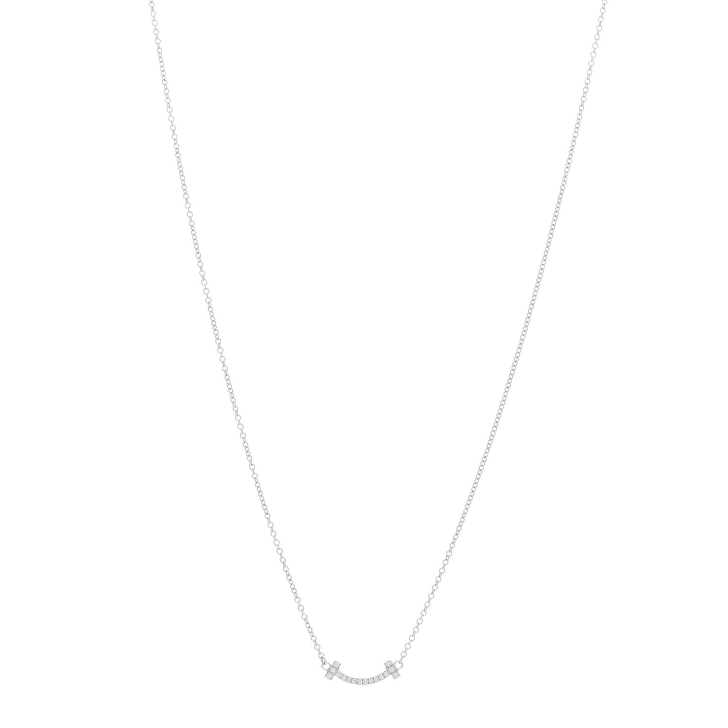 18K White Gold Diamond Mini T Smile Pendant Necklace