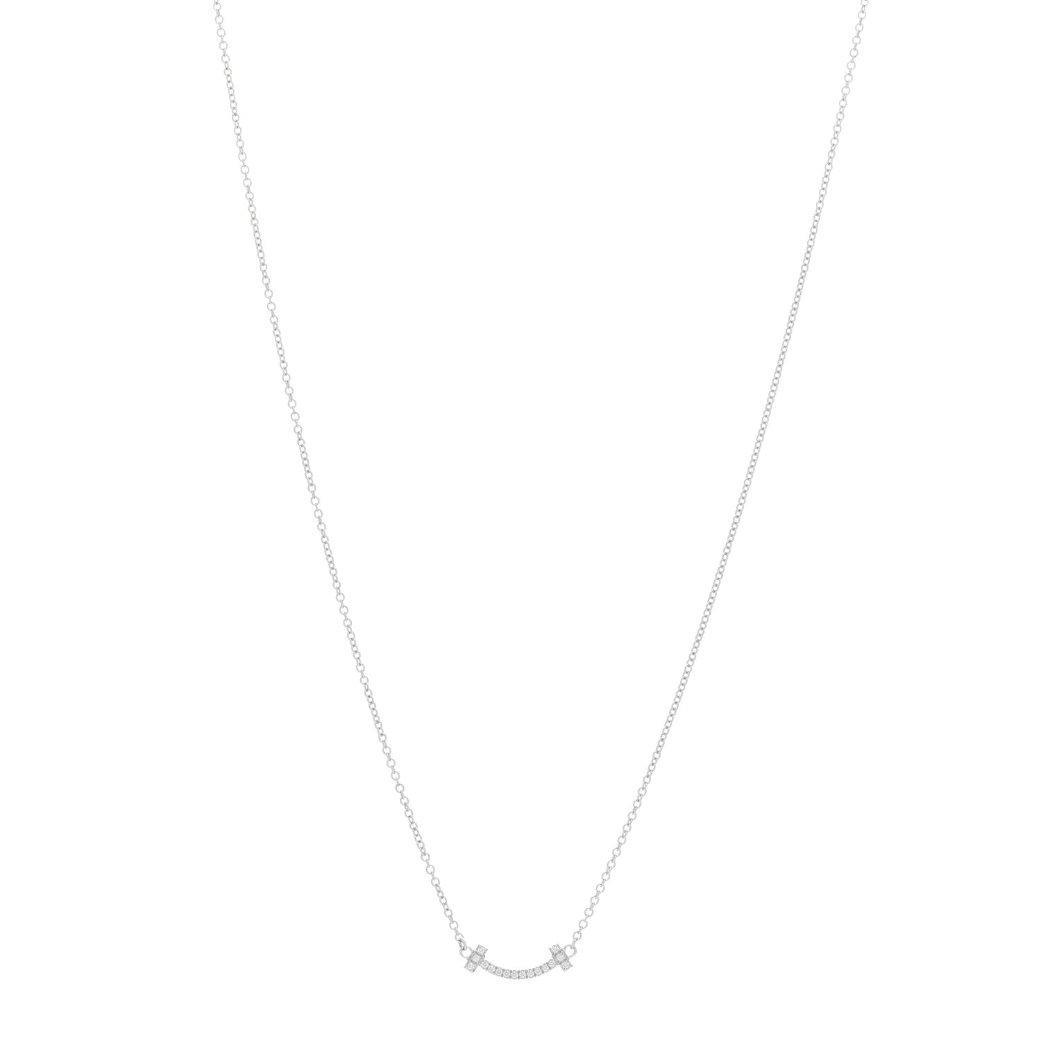 Tiffany 18K White Gold Diamond Mini T Smile Pendant Necklace 1 of 4
