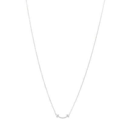 Tiffany 18K White Gold Diamond Mini T Smile Pendant Necklace 1 of 4
