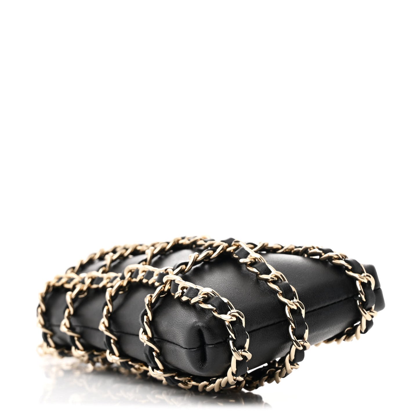 Lambskin Tech Me Out Clutch With Chain Black