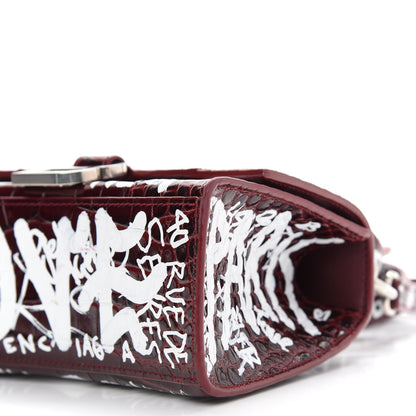 Balenciaga Calfskin Graffiti Crocodile Embossed Hourglass Top Handle Bag XS Dark Red White 8 of 9