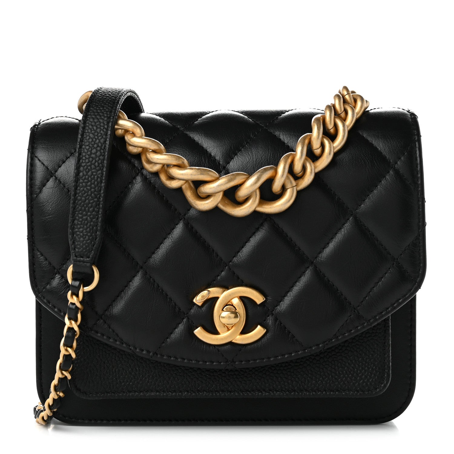 Chanel Calfskin Caviar Quilted Mini Chain Handle Flap Black 1 of 10