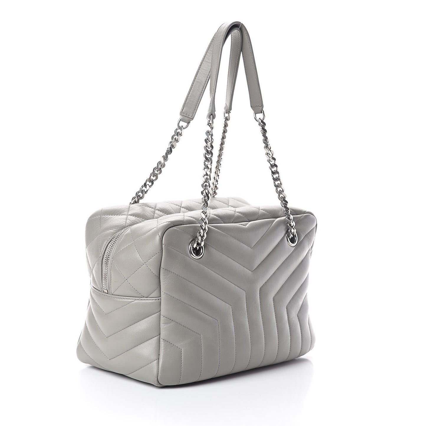 Calfskin Y Quilted Monogram Medium Loulou Bowling Bag Light Grey