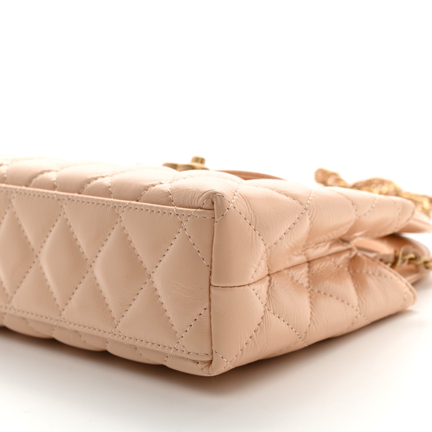 Shiny Aged Calfskin Quilted Nano Kelly Shopper Beige
