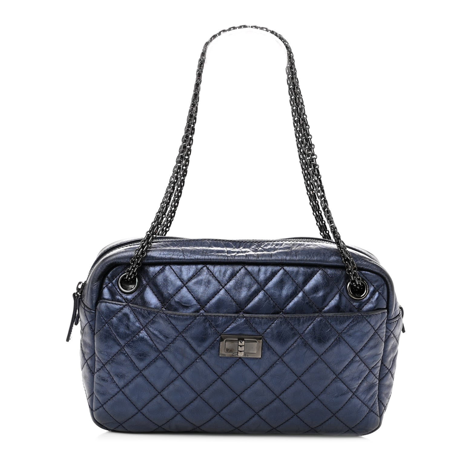 Chanel Metallic Aged Calfskin Quilted Medium Reissue Camera Case Bag Blue 1 of 9
