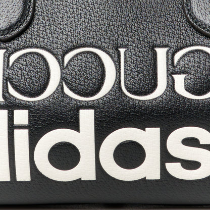 Gucci X ADIDAS Textured Dollar Calfskin Web Trefoil Logo Embossed Mini Bowling Bag Black Off White 9 of 11