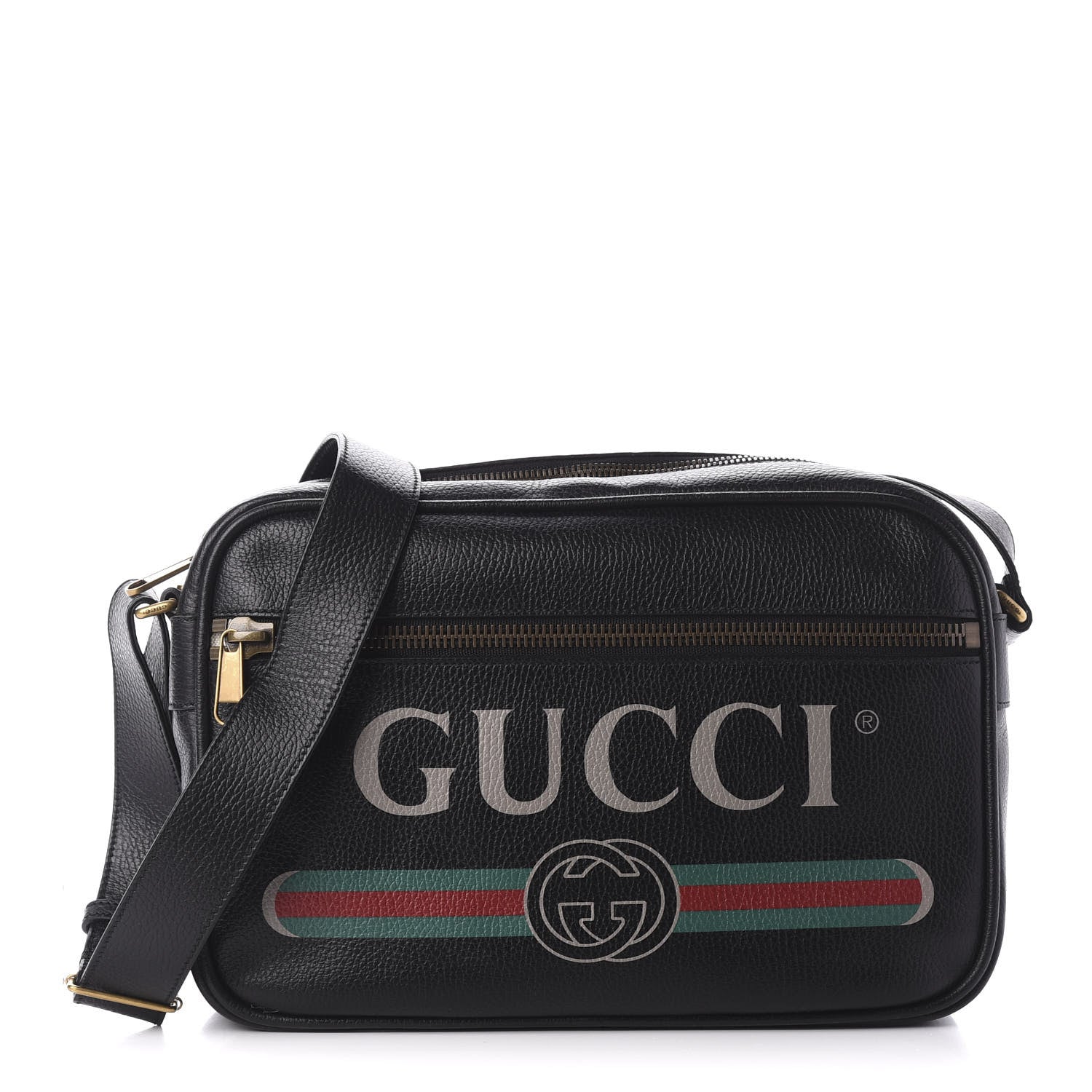Gucci Pebbled Calfskin Logo Messenger Bag Black 1 of 9