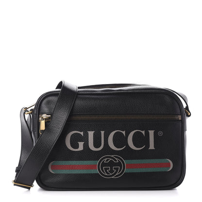 Gucci Pebbled Calfskin Logo Messenger Bag Black 1 of 9
