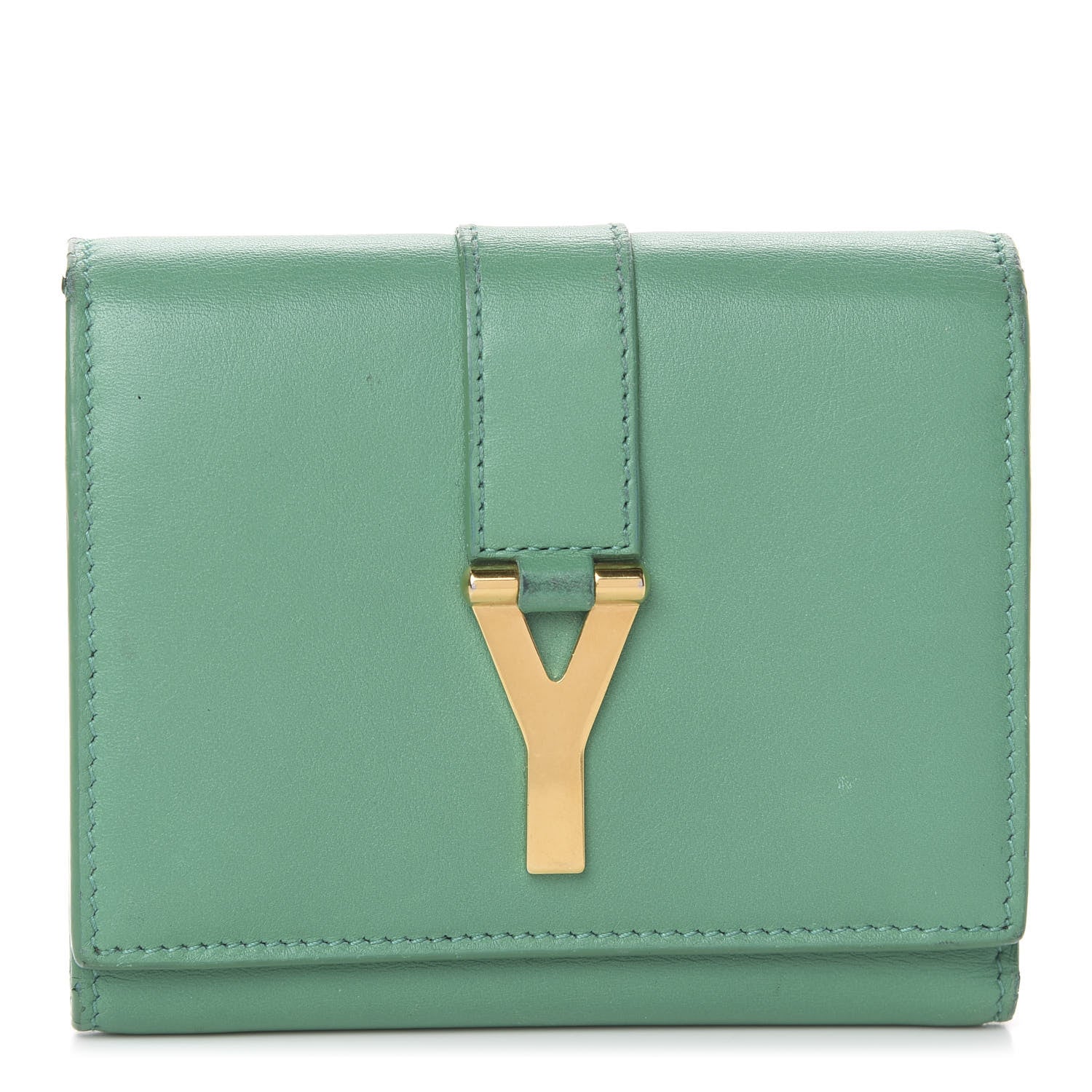 Saint Laurent Calfskin Classic Y Compact Wallet Green 1 of 5