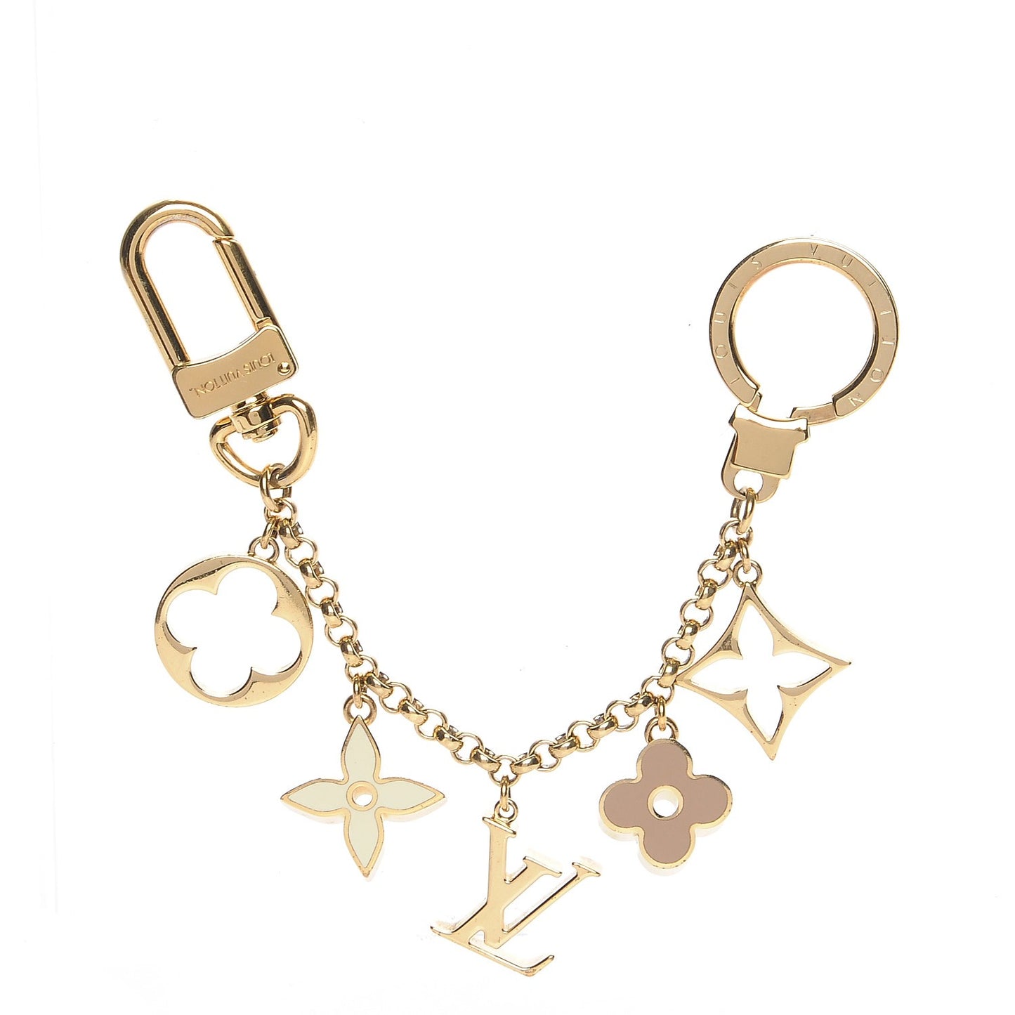 Brass Enamel Fleur De Monogram Bag Charm Chain Gold