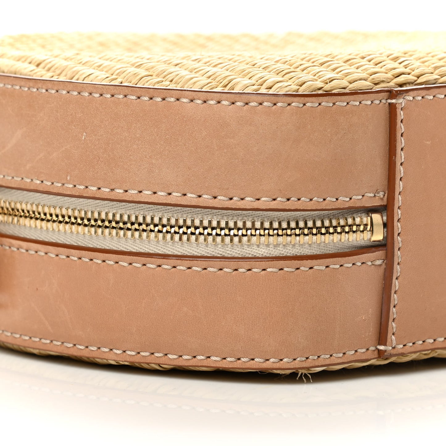 Raffia Calfskin Small Mica Bag Natural Brown Gold