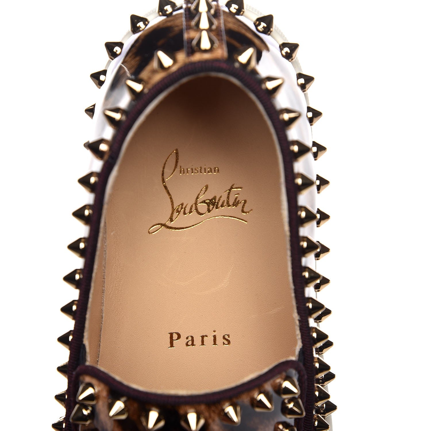Christian Louboutin Patent Degrade Leopard Studded Womens Pik Boat Flat Loafers 35.5 Bronze 8 of 9