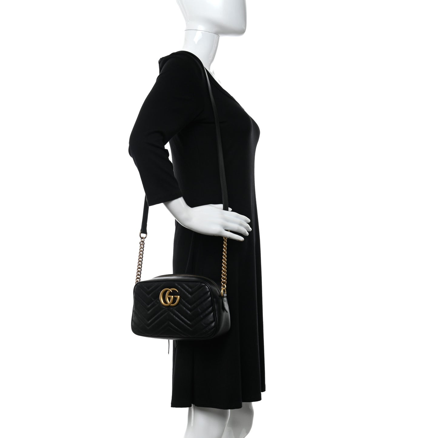 Calfskin Matelasse Small GG Marmont Chain Shoulder Bag Black
