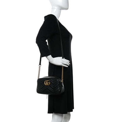 Gucci Calfskin Matelasse Small GG Marmont Chain Shoulder Bag Black 2 of 13