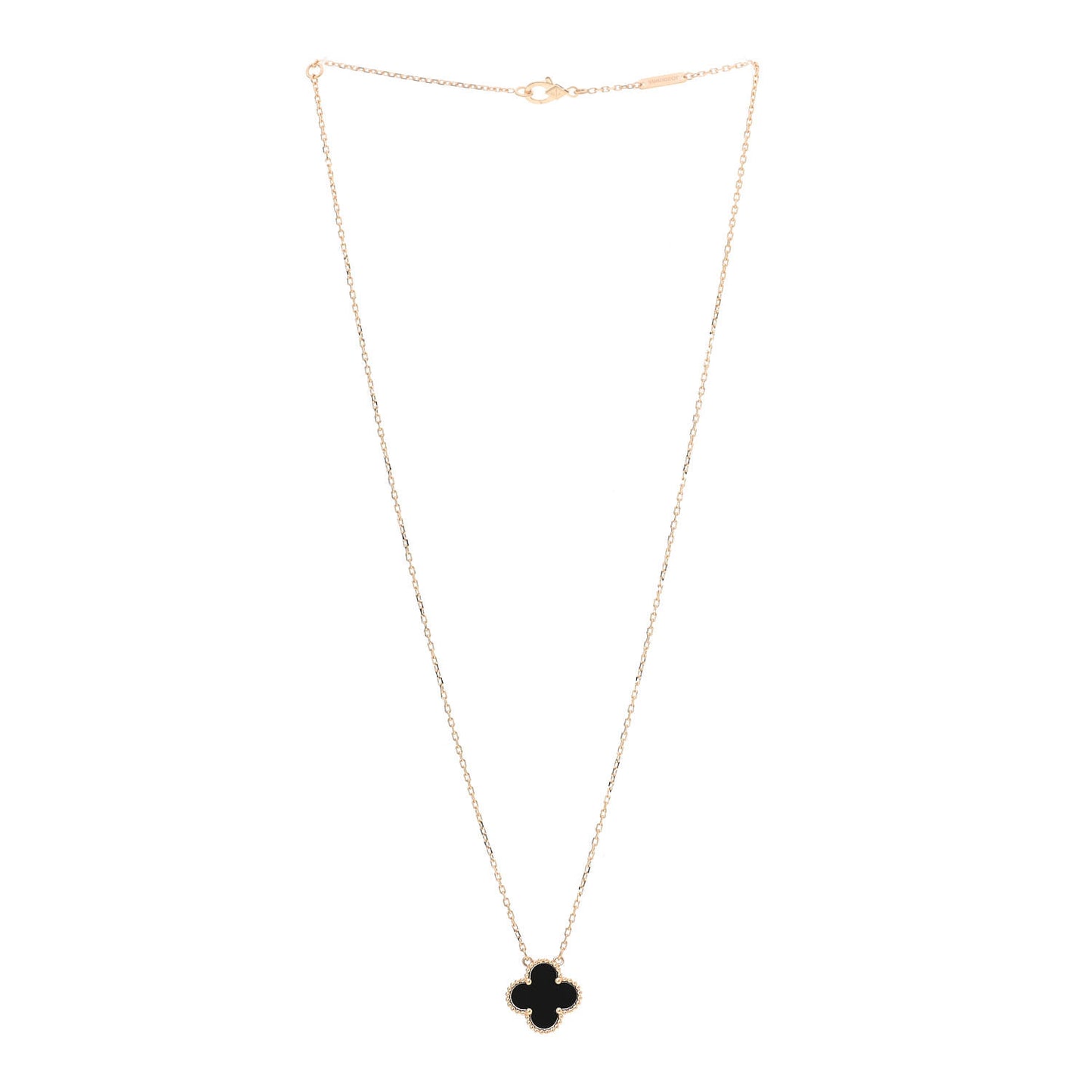 18K Yellow Gold Black Onyx Vintage Alhambra Pendant Necklace