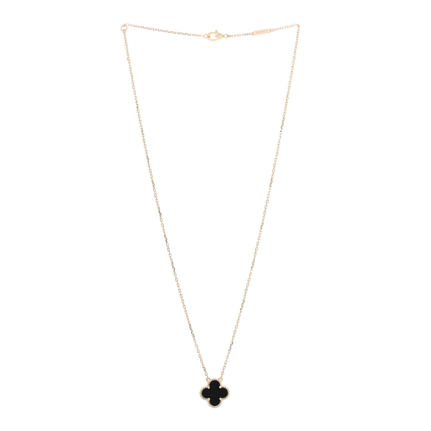 Van Cleef & Arpels 18K Yellow Gold Black Onyx Vintage Alhambra Pendant Necklace 3 of 6