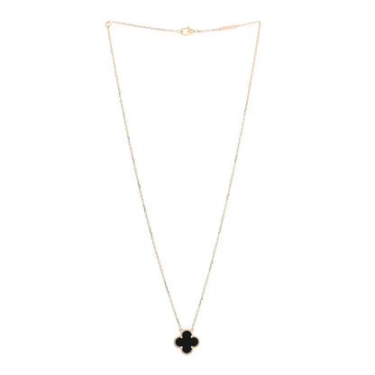 Van Cleef & Arpels 18K Yellow Gold Black Onyx Vintage Alhambra Pendant Necklace 3 of 6