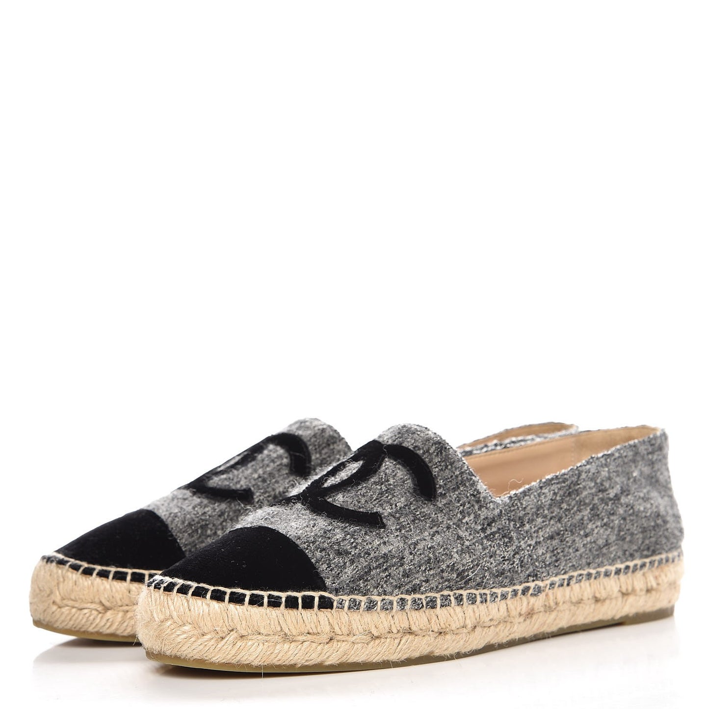 Tweed Velvet CC Espadrilles 39 Grey Black