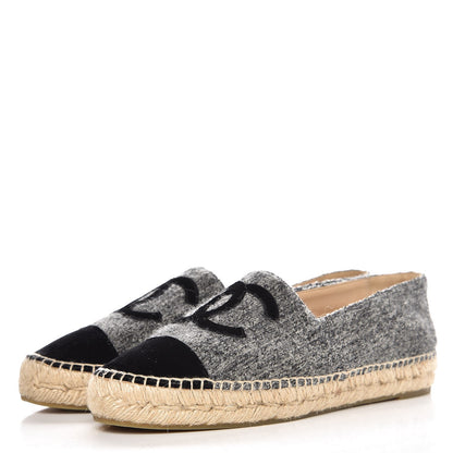 Chanel Tweed Velvet CC Espadrilles 39 Grey Black 3 of 9
