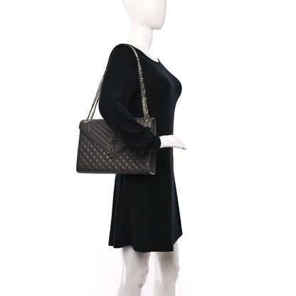 Saint Laurent Grain De Poudre Textured Mixed Matelasse Large Triquilt Monogram Satchel Earth 2 of 8