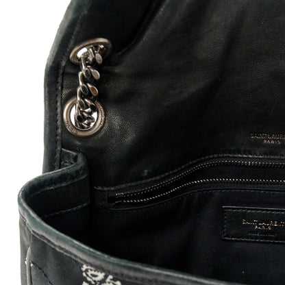 Saint Laurent Cotton Bandana Monogram Medium Niki Chain Satchel Black White 12 of 15