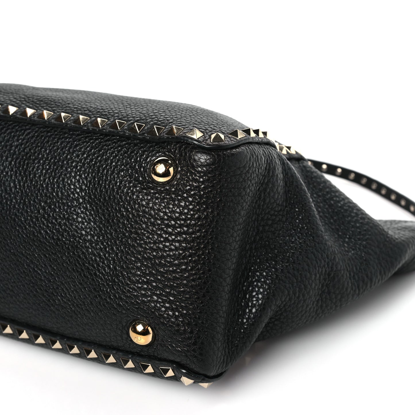 Pebbled Calfskin Small Rockstud Tote Black