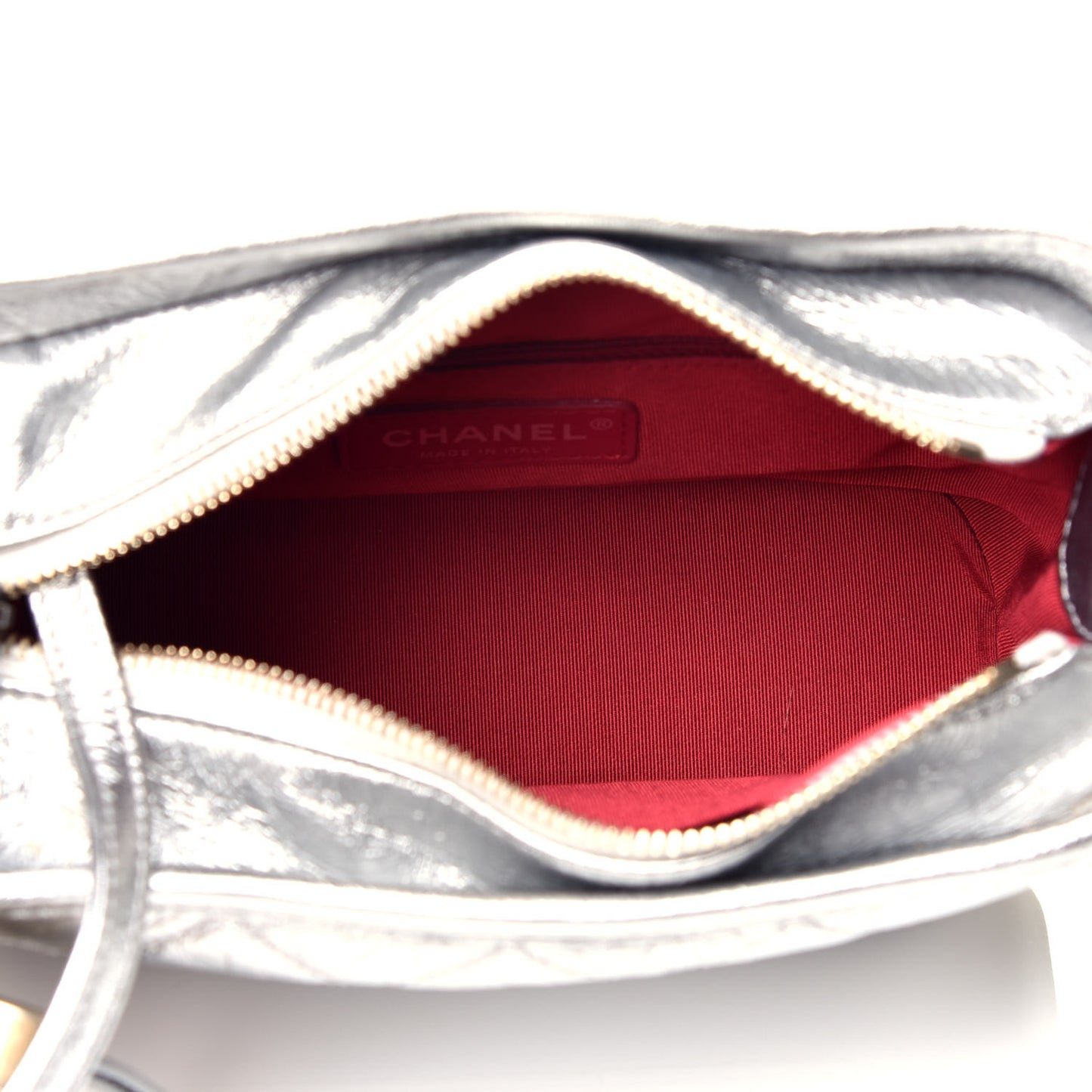 Metallic Aged Calfskin Quilted Small Gabrielle Hobo Silver