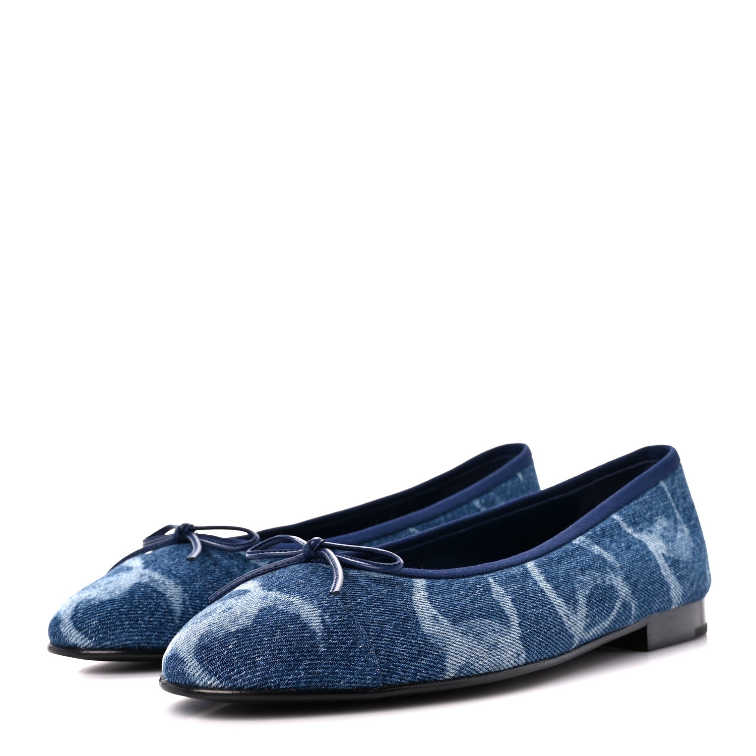 Chanel Denim Printed CC Cap Toe Ballerina Flats 38.5 Blue White 3 of 9