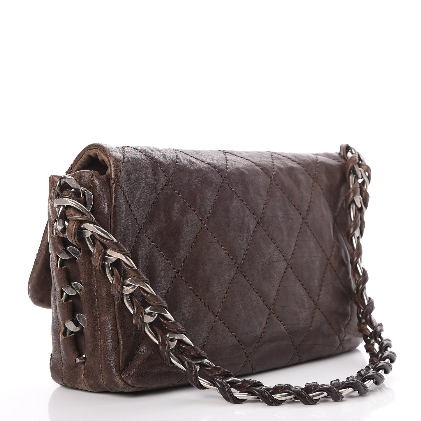 Calfskin Quilted Modern Chain Flap Brown