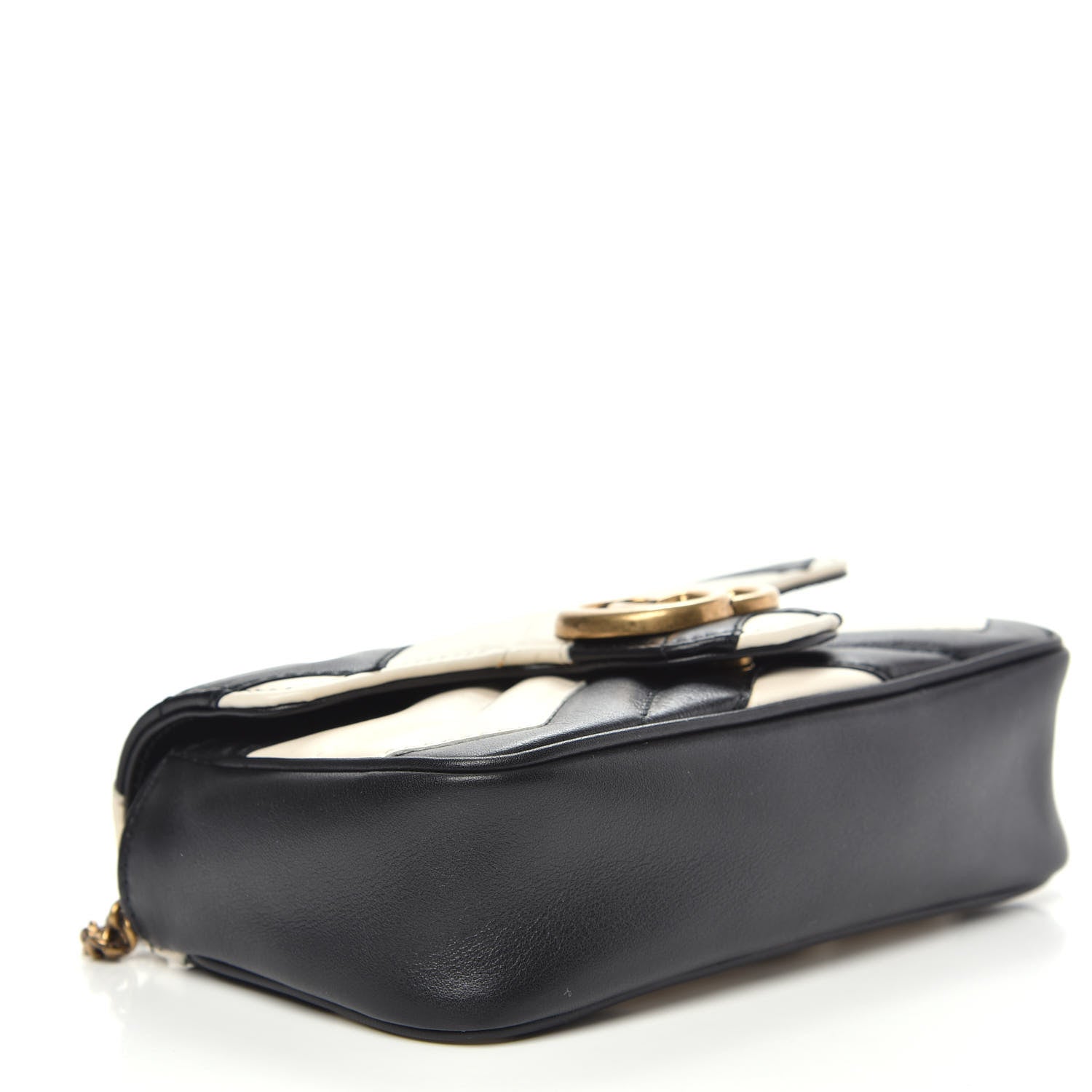 Gucci Calfskin Matelasse Super Mini GG Marmont Shoulder Bag Black White 4 of 13
