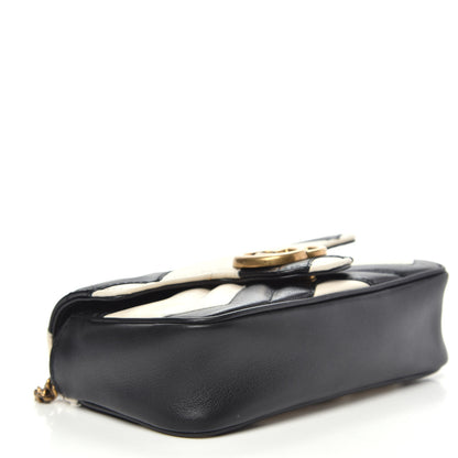 Gucci Calfskin Matelasse Super Mini GG Marmont Shoulder Bag Black White 4 of 13