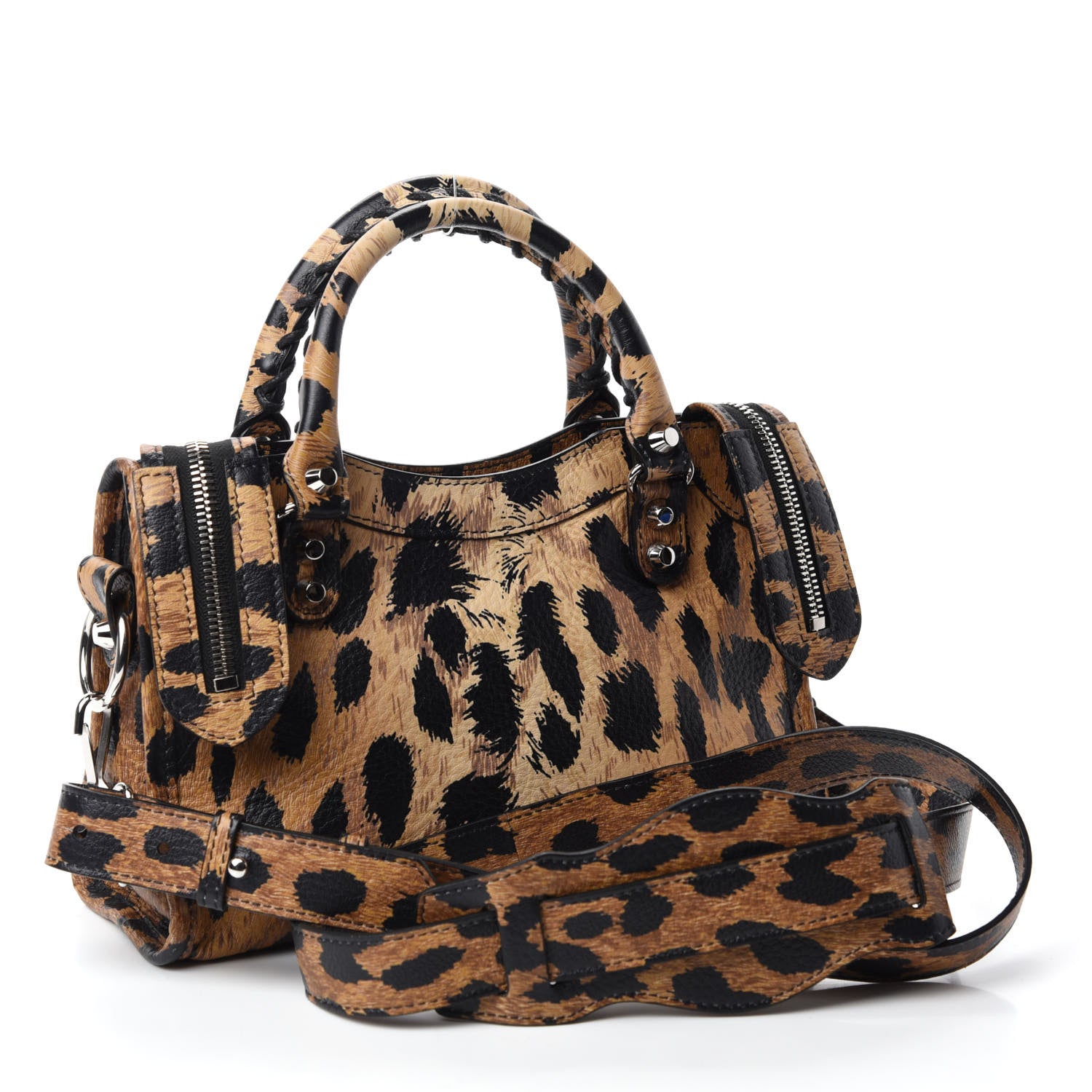 Balenciaga Smooth Calfskin Leopard Print Classic Silver Hardware Mini City Beige 3 of 10