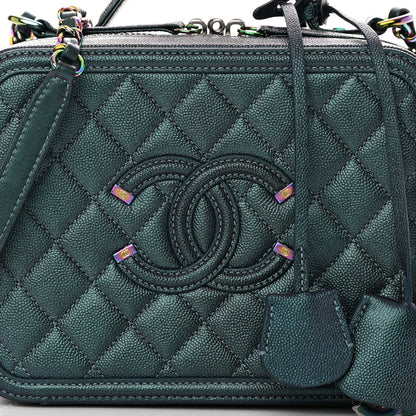 Chanel Iridescent Caviar Quilted Medium CC Filigree Vanity Case Dark Turquoise 8 of 10