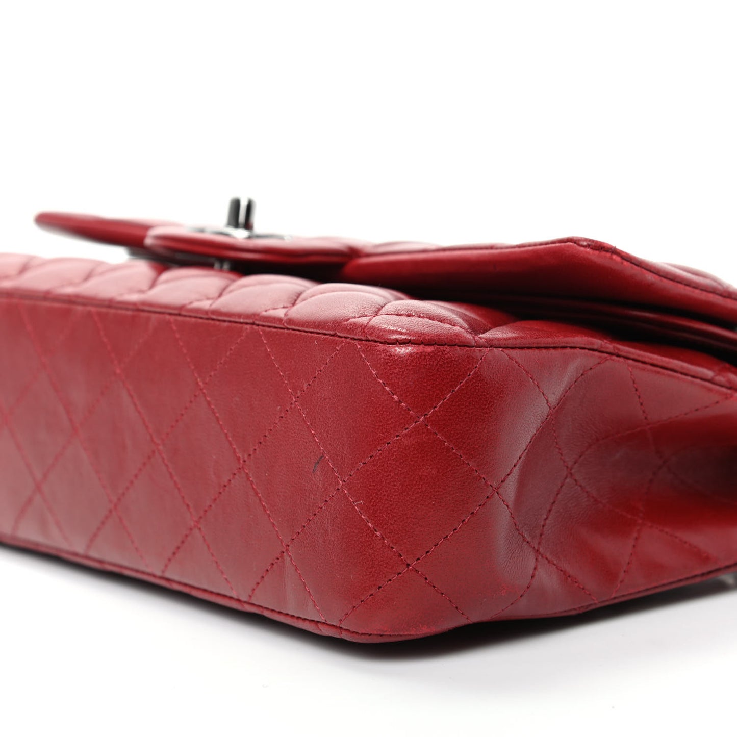 Lambskin Quilted Medium Double Flap Red