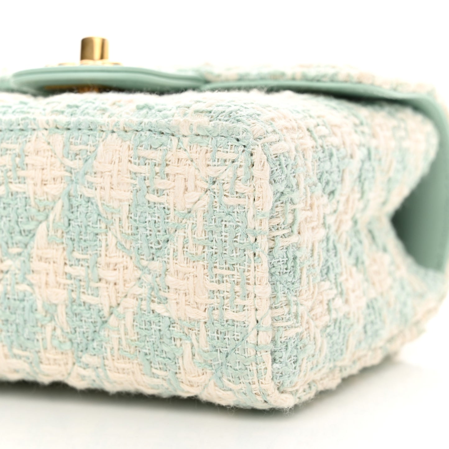 Tweed Handle Crush Top Handle Flap Bag Light Blue Ecru