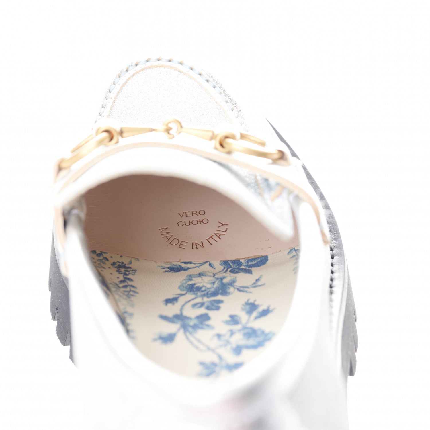 Gucci Mini Diamond Storm Silk Calfskin Womens Harald Horsebit 25mm Platform Loafers 36 Silver 8 of 10