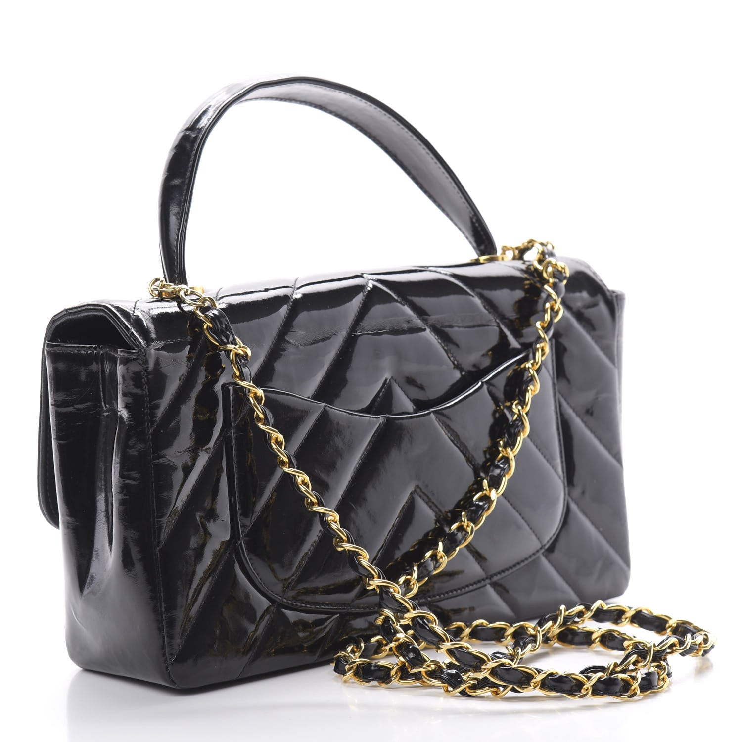 Chanel Patent Chevron Top Handle Flap Black 3 of 14