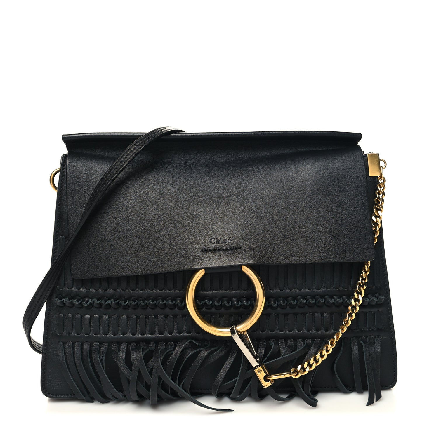 Calfskin Medium Faye Fringe Shoulder Bag Black