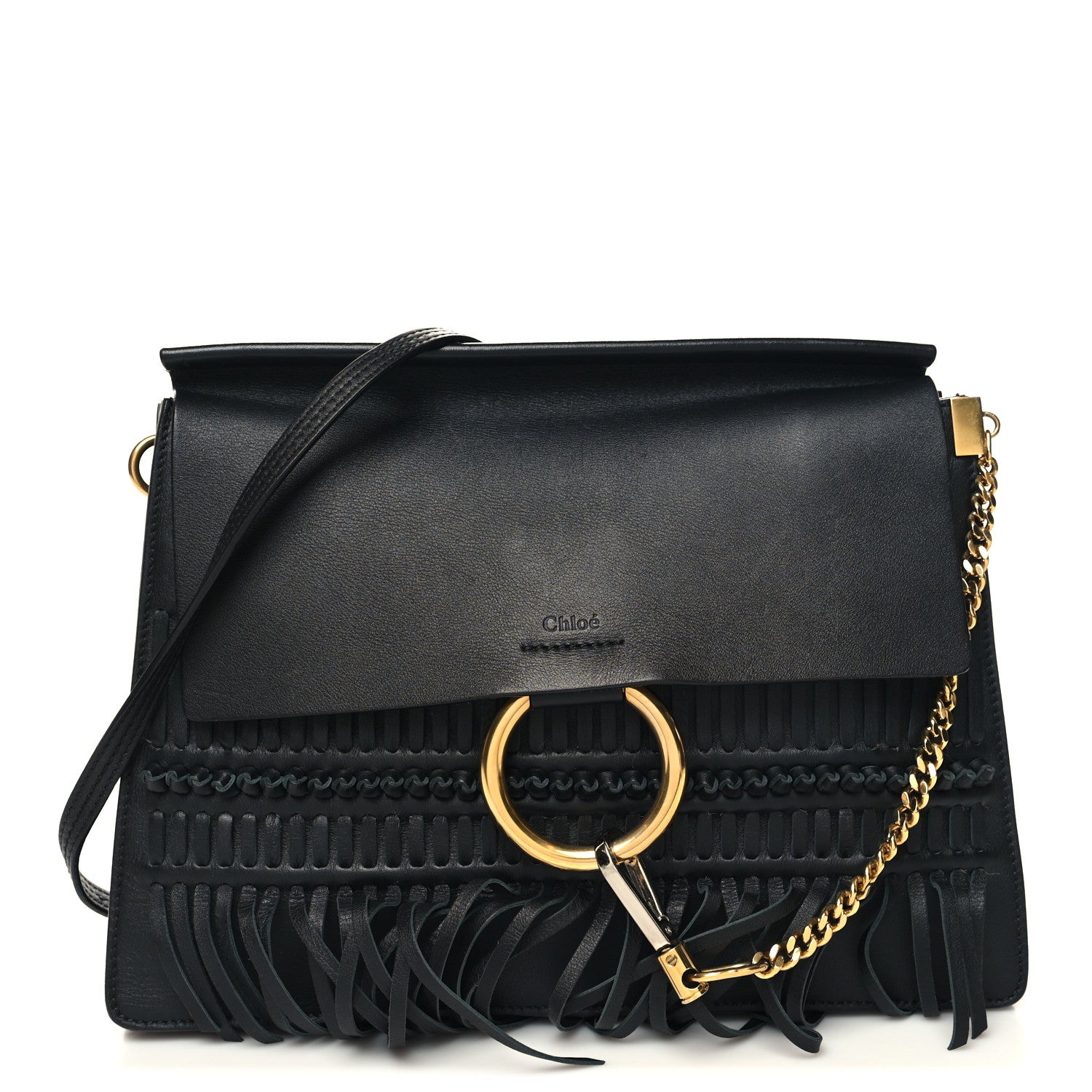 Chloe Calfskin Medium Faye Fringe Shoulder Bag Black 1 of 12