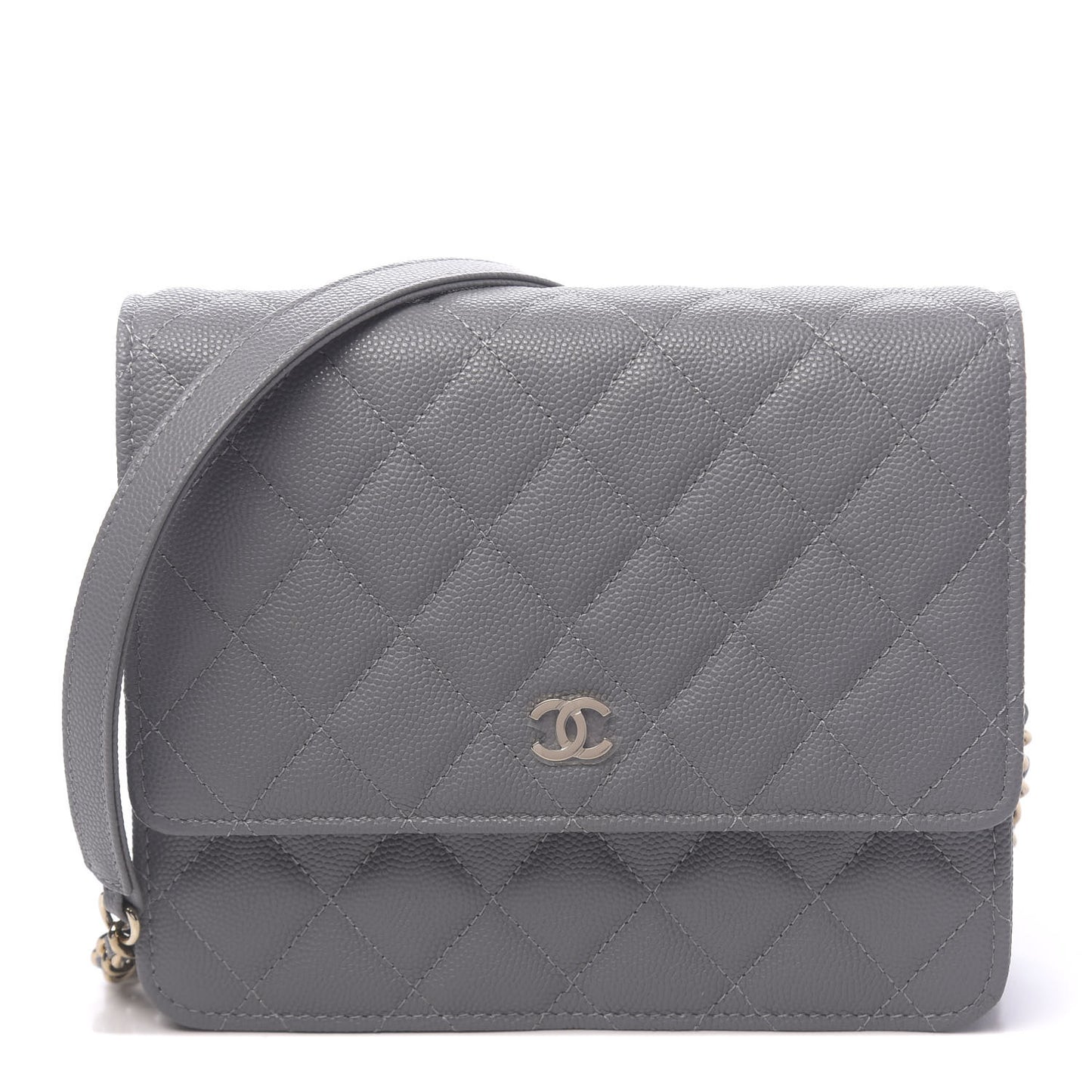 Caviar Quilted Square Wallet On Chain WOC Grey