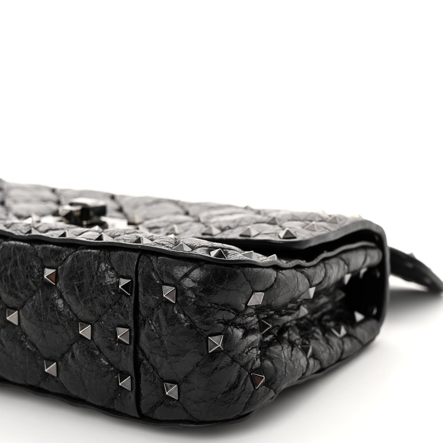 Valentino Garavani Craquele Nappa Small Rockstud Spike Shoulder Bag Black 9 of 9