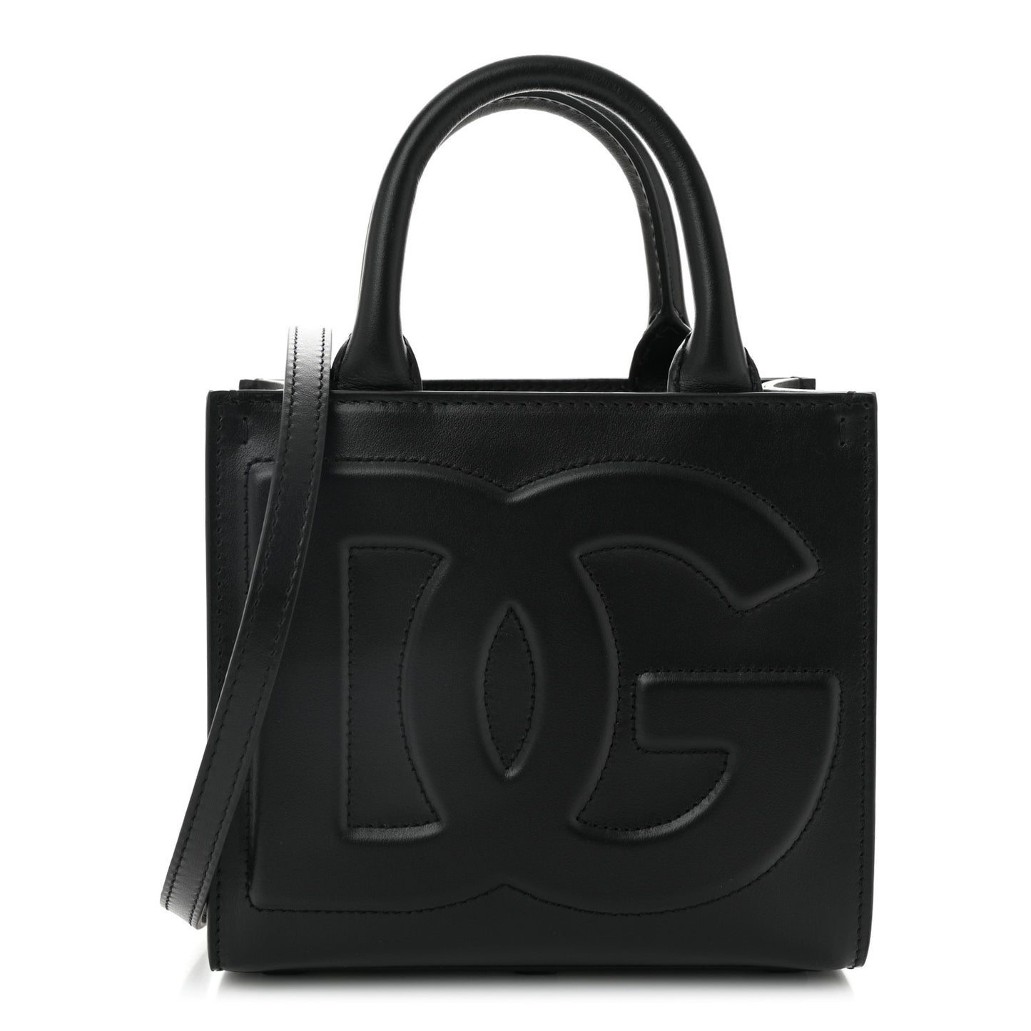 DOLCE GABBANA Calfskin Small DG Daily Shopper Tote Black