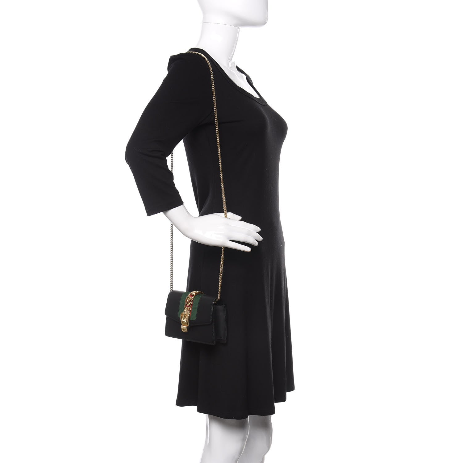Gucci Calfskin Super Mini Sylvie Chain Shoulder Bag Black 2 of 10