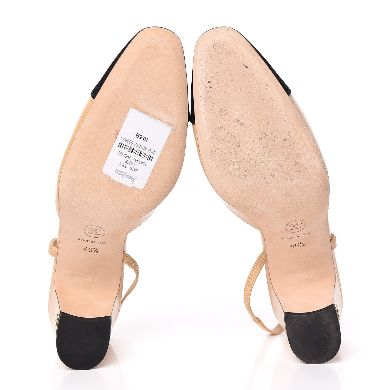 Chanel Goatskin Grosgrain Cap Toe CC Slingback Pumps 40.5 Beige Black 5 of 10