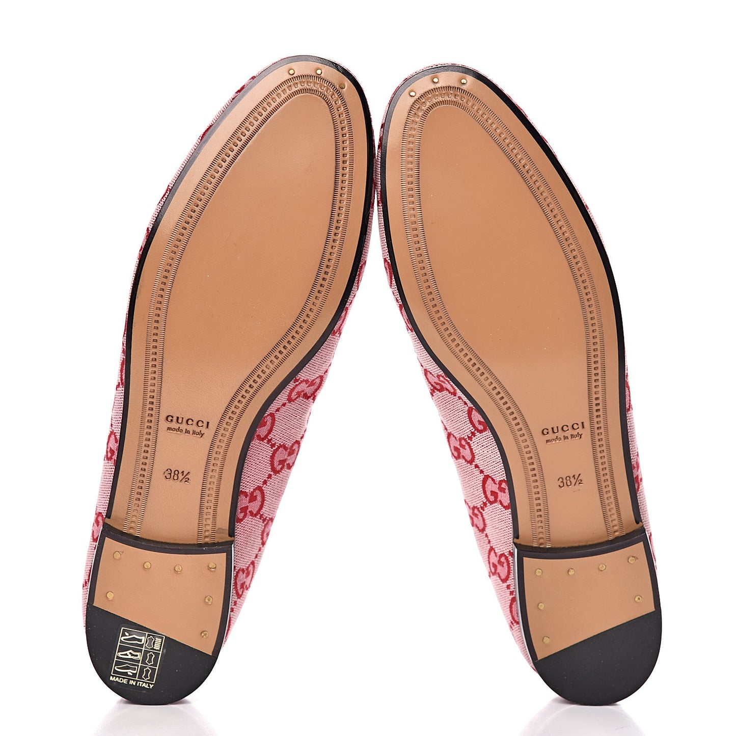 Canvas GG Monogram Horsebit Womens Jordaan Loafers 38.5 Gardenia Hibiscus Red