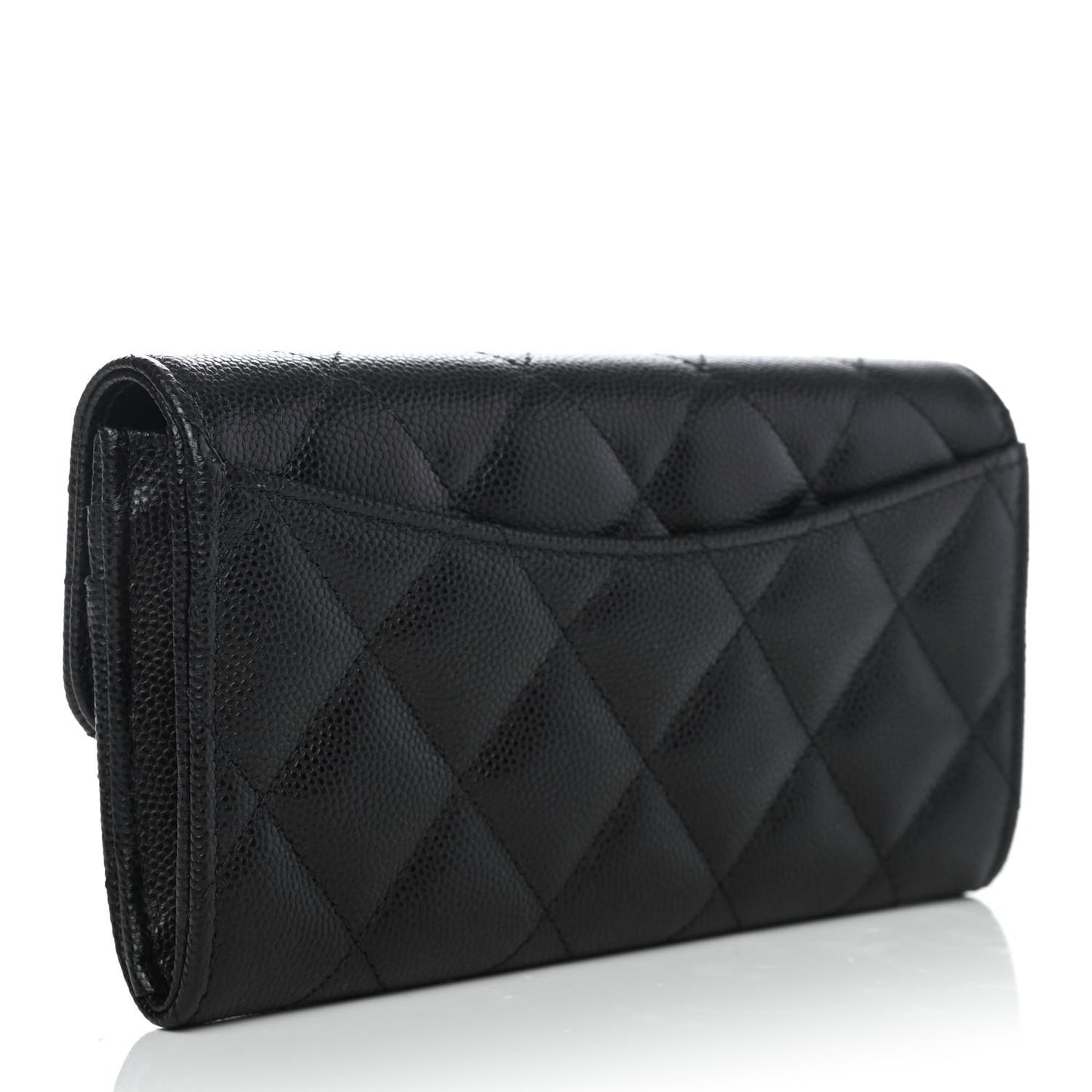Caviar Quilted Medium Gusset Flap Wallet Black